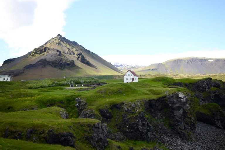 Arnarstapi is a village by the mountain on Snaefellsnes