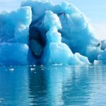 Iceberg floating Jokulsarlon Glacier lagoon blue-ice sunny day
