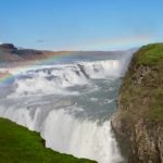 Gullfoss Golden-waterfall with rainbow sunny day