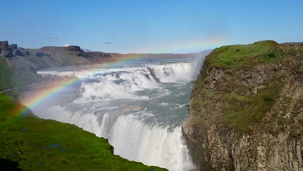 Gullfoss Golden-waterfall with rainbow sunny day