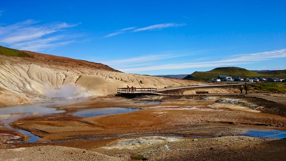 sunny day with blue sky at Seltun Krysuvik geothermal colorful area