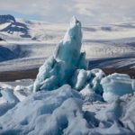 Icebergs floating on Jokulsarlon Glacier lagoon blue ice