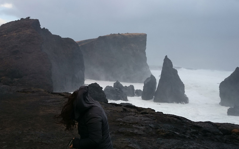 Reykjanes peninsula sea cliffs black beach lava rough sea