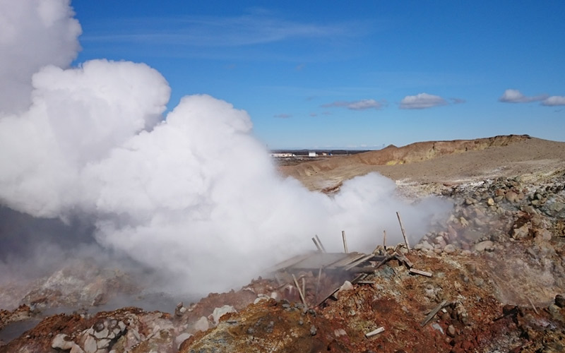 Geothermal hot spring erupting crater Gunnuhver Reykjanes