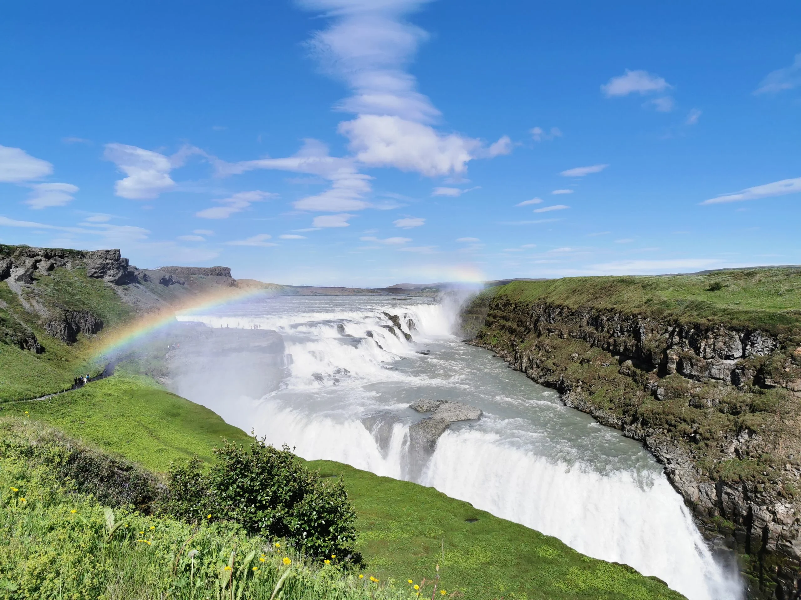 Waterfalls Gullfoss blue sky